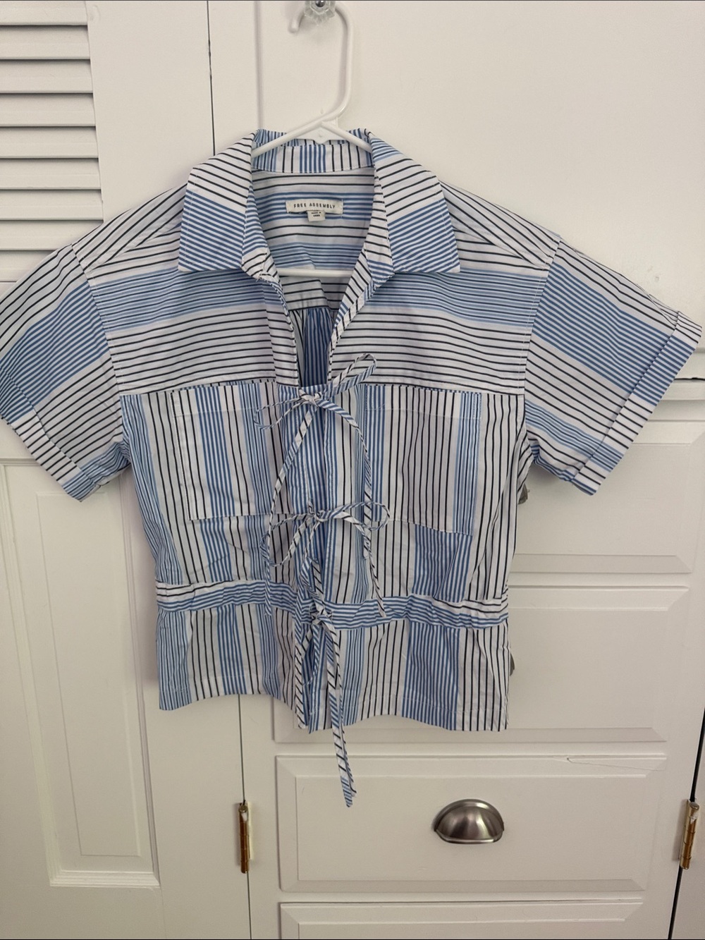 Blue & White Striped Tie-Front Blouse